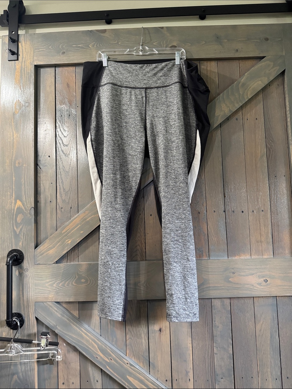 tek gear Gray High-Rise Leggings with Black & White Side Panels